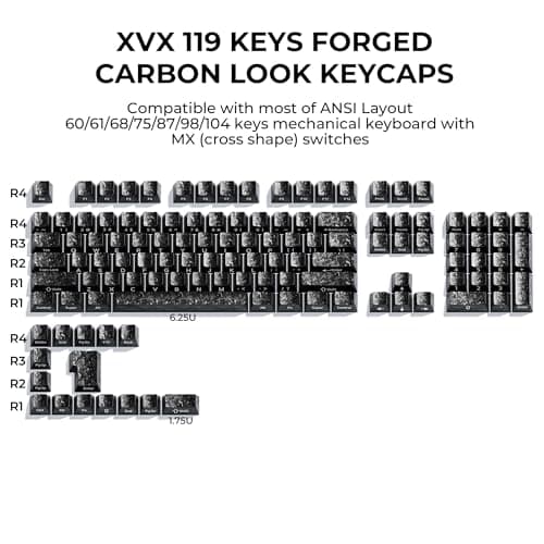 XVX Black Keycaps, Forged Carbon-Look Cherry Profile Keycap Set, 119-Key Keyboard Keycaps Compatibility with ANSI Layout MX Switches Mechanical Keyboard - Thumbnail 3