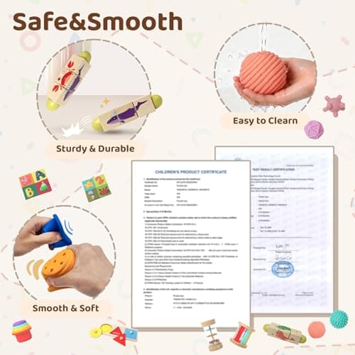 Montessori Toys for Babies 6-12 Months,1 Year Old,8 in 1 Baby Sensory Toy for 12-18 Months Toddler,Wooden Educational Development Toys with Soft Stacking Cup&Sensory Ball&Tissue Box - Thumbnail 5