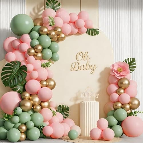 Spring Balloon Garland Arch Kit 160Pcs Sage Green Pink and Gold Latex Balloons for Baby in Bloom Baby Shower Bridal Shower Wedding Jungle Safari Woodland Birthday Party Decorations - Thumbnail 5