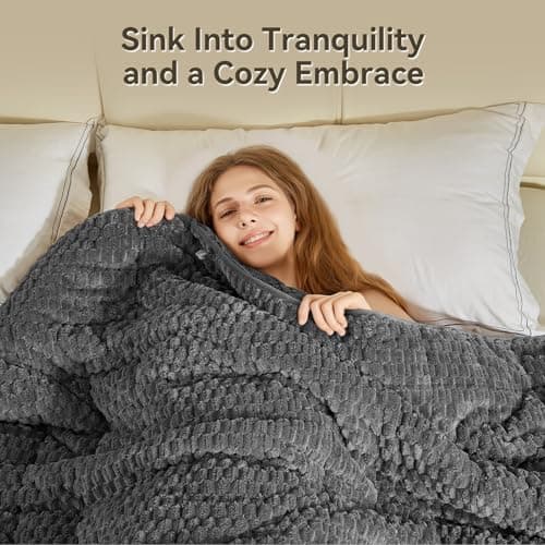 Weighted Blanket Queen Size for Adults,15lbs Jacquard Sherpa Heavy Blanket for Calming and Relax, Dual Sided Ultra Soft Fuzzy Throw Blanket with Glass Beads, 48" x 72" 15lbs, Dark Grey - Thumbnail 3