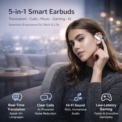 ZOOBELIO Ai Translation Earbuds Real Time - 164 Language Translator Earbuds with Bluetooth 6.1 Audifonos Traductores Inglés Español, 80H Playtime Wireless Headphones for Travel Business Learning - Thumbnail 3