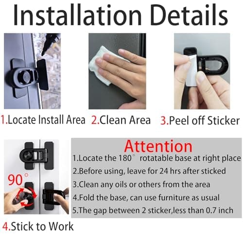 Bstsilver 2-PACK Refrigerator Lock Childproof Baby Proofing for Cabinet Door Corner Drawer Freezer RV Oven Cupboard Closet Kitchen, Fridge Latches for Cat Dog Toddler, Upgraded Adhesive Easy Install - Thumbnail 4