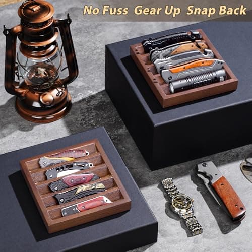 amoard Knife Display Case Knife Holder for Pocket Knife Case Storage, Edc Tray Fits Edc Flashlight (Walnut,1 Pack) - Thumbnail 4