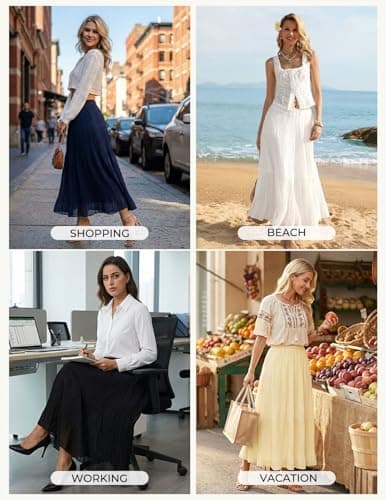 Kate Kasin 2026 Women's Black Chiffon Maxi Skirt, High Waist Pleated Skirts, Summer Flowy Long Skirts with Underskirt - Thumbnail 5
