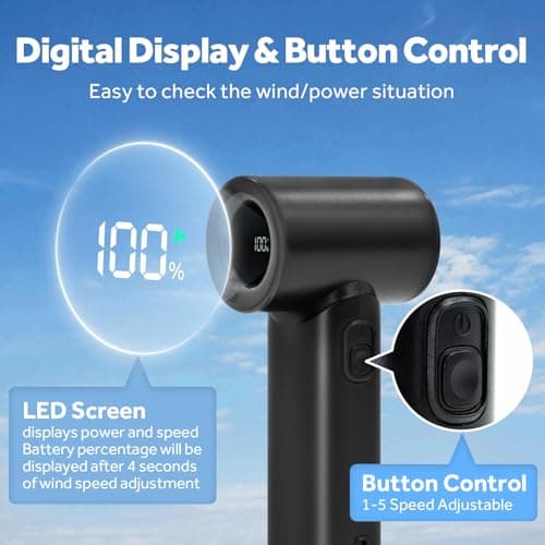 Portable Handheld Turbo Fan, 5 Gear Wind, LED Display, 4500mAh USB Rechargeable Hand Held Personal Fan, 15H Max Cooling Time, Suitable for Travel/Camping/Outdoor/Music Festival Summer Pocket Mini Fans - Thumbnail 6