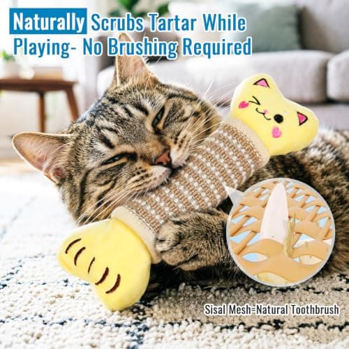 ENNOKEY Cat Toys Pillows, Catnip Cat Kicker Toys, 2 PCS Durable Chew Toy with Scratching Mat, Crinkle Sound Silvervine Cat Pillow for Teeth Cleaning, Interactive Kitten Toys for Indoor Cats - Thumbnail 3