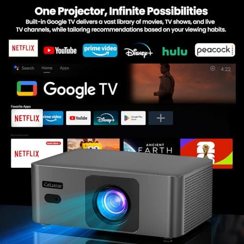 [Officially Licensed App] CeLunar Smart Mini Projector with WiFi and Bluetooth, 4K Support Home Theater, Compatible with NETFLIX/Prime Video/YouTube, Support iOS/Android/Windows, Indoor & Outdoor Use - Thumbnail 2