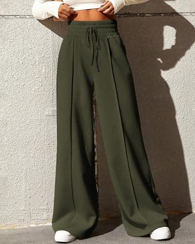 BTFBM Womens Wide Leg Sweatpants Casual Loose Solid Color Pants Comfy Lounge Joggers Baggy Sweatpants Pockets(Solid Grey Green,Small) - Thumbnail 6