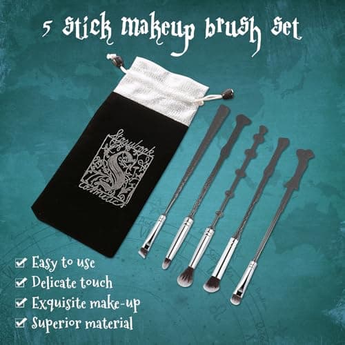 Magic Wand Makeup Brush Set - 5-Piece Soft Bristle Cosmetic Kit for Women, Magical-Themed Gifts for Daily Makeup & Cosplay (Silver) - Thumbnail 5