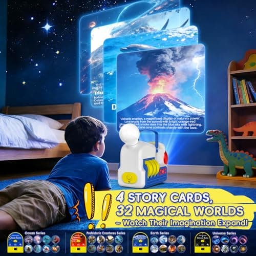 YEQOO Story Projector for Kids, Educational Story Dream Machine with 32 Stories & 4 Science Cartridges, Audio Books for Toddlers, Night Light & White Noise, Bedtime Story Player - Thumbnail 2