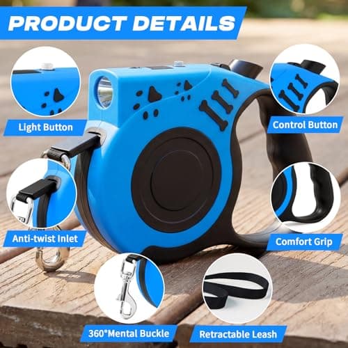 COSOWO Retractable Dog Leash with USB Rechargeable Flashlight for Night Walks, 16FT Automatic Telescopic Tractor Dog Leash for Small and Medium Dogs, Blue - Thumbnail 4