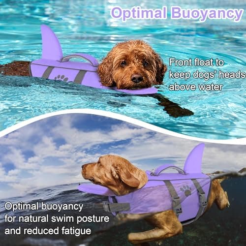Dogcheer Shark Fin Dog Life Jacket, High Buoyancy Dog Life Vest with Chin Float for Swimming Boating, Adjustable Puppy Float Swim Vest for Small Medium Large Dogs -Taro Purple,M - Thumbnail 2