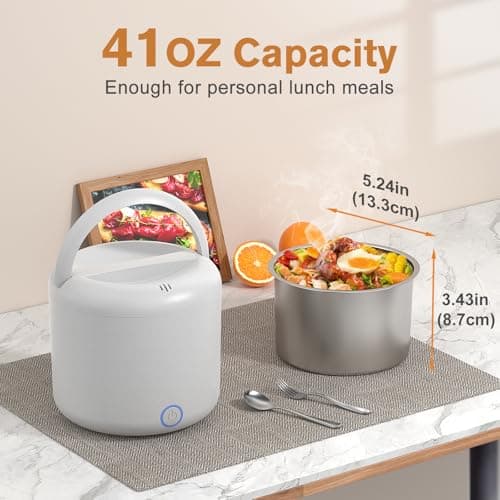 Vabaso Electric Lunch Box for Adults, 41oz 80W Heated Lunch Box, 12V/24V/110V/220V Portable Food Warmer White Elephant Gifts for Men Car Truck Work with 1.2L 304 Stainless Steel Container - Thumbnail 4