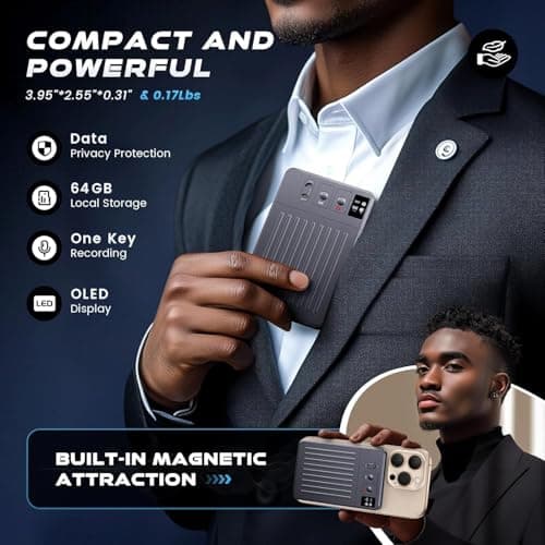 Bantropolis AI Voice Recorder 64GB, Intelligent Transcription and summarization, Supports 107 Languages, with 3000mAh Magnetic Charging, Suitable for Meetings, lectures, Calls and interviews - Thumbnail 6
