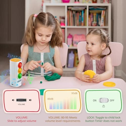 MeesMeek Traffic Light Visual Timer&ADHD Tool for Kids Adults Display Volume Adjustment, with 4 Ringtones for Classroom Desk Home Kitchen Game Countdown Pause Memory Function Charger Type C Included - Thumbnail 3