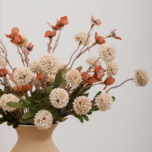 LILUYTO Faux Flowers for Vase,8 pcs Artificial Pom Pom Chrysanthemum Flowers with Wild Flowers,Spring Floral Stems Arrangements for Home Decor, Centerpieces for Tables, Rustic Decorations - Thumbnail 2