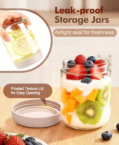 4 pack 16 oz Overnight Oats Containers with Lids and Spoons Glass Jars with Airtight Lids: Wide Mouth Mason Salad Jars, Leakproof and Reusable Glass Food Storage Container for Yogurt Snacks Spice - Thumbnail 3