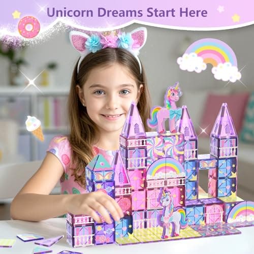 GobiDex Magnetic Building Blocks Unicorn Toys for Girls, Princess Magnetic Tiles Building Toys for Kids Ages 3-5 4-8, STEM Sensory Toddler Game Birthday Gift for Girls Boys Ages 3+ - Thumbnail 2