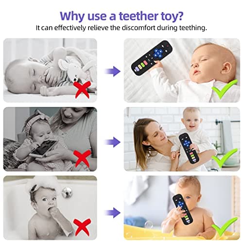 Chuya Baby Remote Control Teether Toy Chew Toy for Babies 3-24 Months Teething Relief Baby Toys for Infants Black+Purple - Thumbnail 4