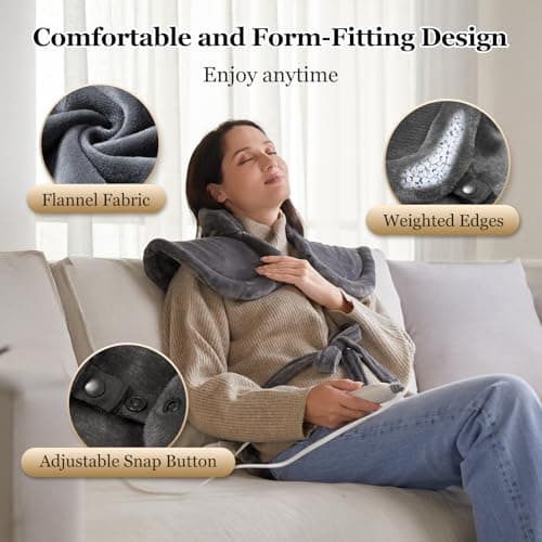 WUGE Mothers Day Gifts for Mom, Heating Pad for Neck Shoulder and Back, Birthday Gift for Women Men, Deeper Pain Relief, Large Weighted Heat Pad, ETL Certified, Gray - Thumbnail 6