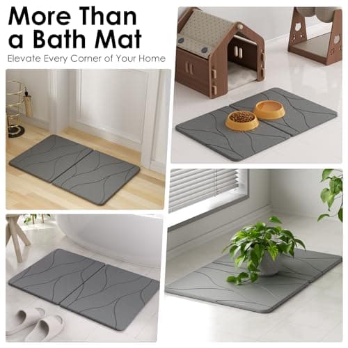 Foldable Diatomaceous Earth Bath Mat - 24"x16" Ultra-Absorbent Stone Shower Mat for Bathroom Floor - Instant Dry Non-Slip Diatomite Floor Mat - Minimalist Stone Dish Drying Mat for Kitchen - Thumbnail 4