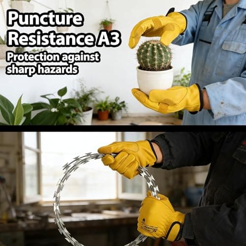Schwer ANSI A9 Cut Resistant Leather Work Gloves, PM3401 Cut Proof Gloves, Reinforced Fingertips & Palm Cowhide Work Gloves for Construction, Welding, Metalwork, Woodwork& Outdoor Gardening Work, XL - Thumbnail 5