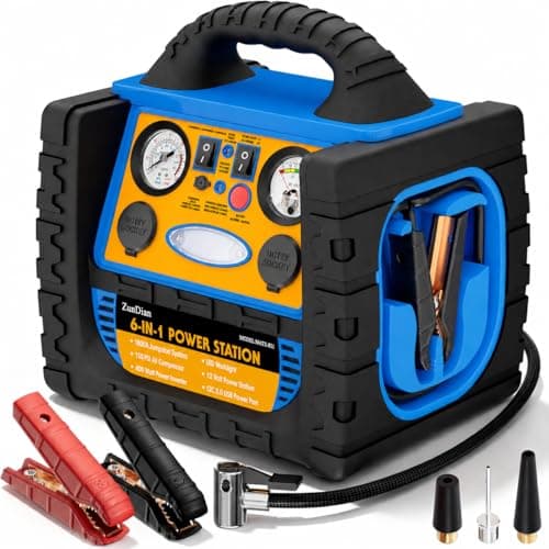 Car Battery Jump Starter with Air Compressor, 1800A Heavy-Duty Jump Starter 150 PSI Tire Inflator, 12V Jump Box Pack with 400W Inverter Power with AC/DC/USB Outlets& LED Light - Image 1