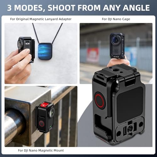 Flymile Magnetic Mount Stand for DJI Nano, Metal Cage Case Aluminum Frame Clamp Desk Base with Silicone Lens Cap, Quick Release Adapter with Cold Shoe & 1/4" Threads for DJI Osmo Nano Accessories - Thumbnail 2