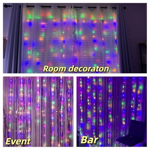 300LED Fairy Curtain Lights, 9.8x9.8Ft Warm White USB Plug in 8 Modes & Timer Christmas String Hanging Lights with Remote for Bedroom Indoor Outdoor Weddings Party Wall Decorations(Multicolor) - Thumbnail 4