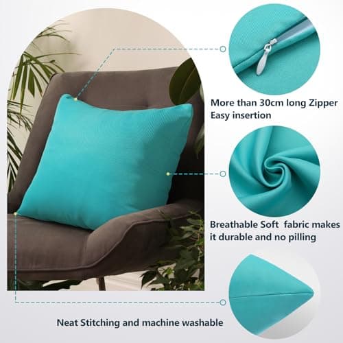 fauson Outdoor Pillows 18x18 Set of 4 Outdoor Pillows Waterproof Square Pillow Covers Cushion Cases for Patio, Couch, Tent and Sofa - Thumbnail 3