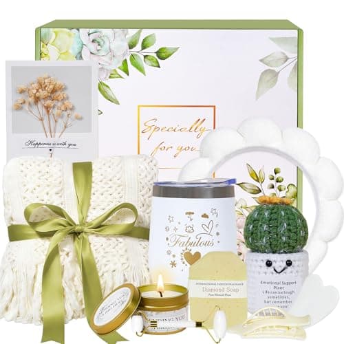 Mother's Day Gift Basket for Women, 11-Piece Self Care Spa Gift Set with Cozy Blanket in Elegant Gift Box, Thinking of You, Get Well Soon and Sympathy Gifts for Mom, Wife, Sister - Image 1