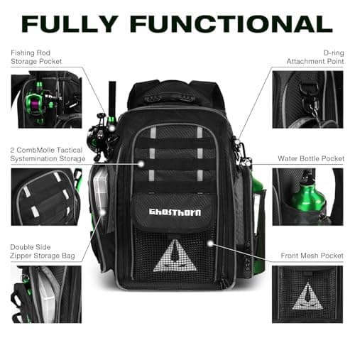 Ghosthorn Fishing Backpack 2 * 3700 Tackle Boxes 40L Waterproof Tackle Backpack with Rod Holders Large Outdoor Storage Tackle Bag for Fishing Men Women - Thumbnail 2