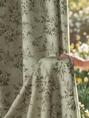 NICETOWN Cottage Floral Thick Linen Curtains,Sage Green, W52 x L90
