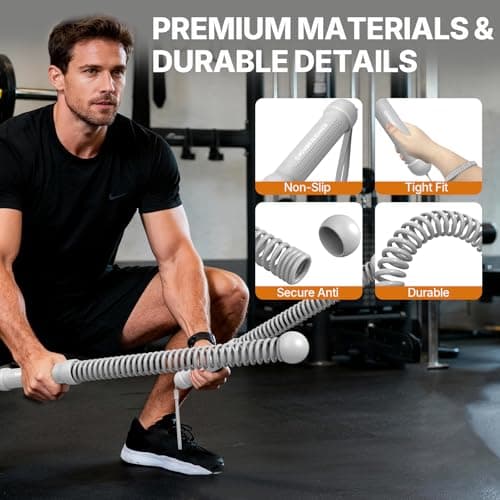 Power GUIDENCE 2PCS Weighted Ropeless Battle Ropes, Portable Cordless Battle Rope with Non-Slip Handles, Workout Exercise Rope for HIIT, Cardio & Strength, Gray - Thumbnail 6