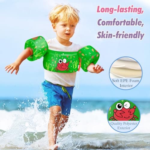 Heysplash Swim Vest for Kids, Toddler Pool Floaties Fit 20-50 Lbs, Swimming Vest with Adjustable Strap, Swim Jacket Water Wings Arm Float, Puddle Sea Beach Boat Jumper Boy Girl Age 2 3 4 5 6, Green - Thumbnail 3