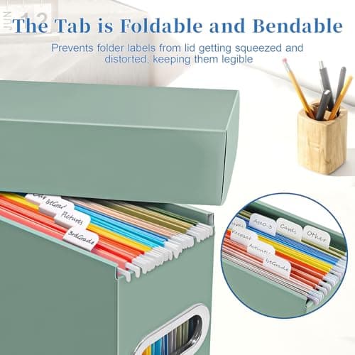 Naleyber File Organizer Box with Lid & Handle, Heavy Duty Hanging File Folder Storage Boxes for Letter Size, Portable Filing Organizer for Office, Home, Classroom, Sage 4 Pack - Thumbnail 3