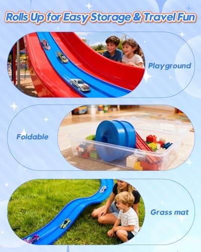 15 Ft Flexible Car Tracks for Kids Age 3 Up, Race Track with 6 Toy Cars, Flex Track Compatible Diecast 1/64 Cars with Suction Cups, Birthday for Boys (Blue) - Thumbnail 6