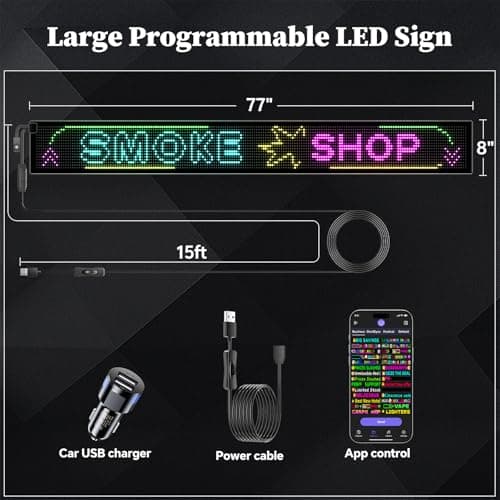 Large Programmable Indoor Windows LED Signs, P10 Resolution LED Sign,Bluetooth APP, for Cars Business Bars Gaming Rooms Restaurants Festivals (77"x 8") - Thumbnail 5