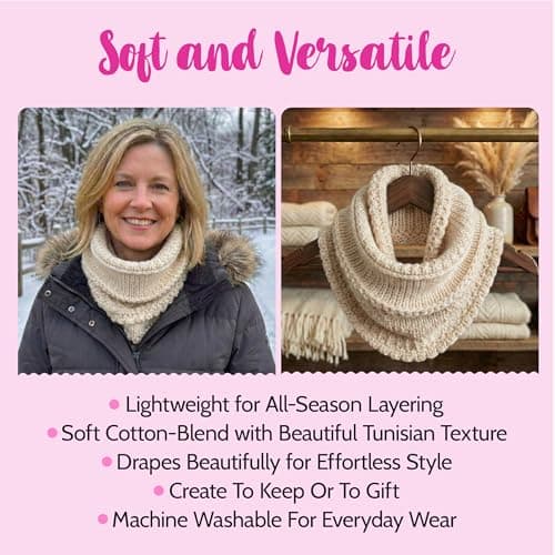 KnitPal Tunisian Crochet Weekend Wrap Kit for Confident Beginners – All-in-One Kit with Cotton Blend Yarn, Tunisian Crochet Hook, Pattern & Video Tutorials (Pearl White) - Thumbnail 4