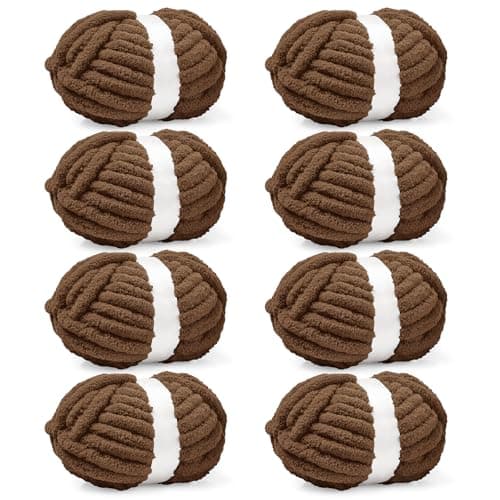 Inhand 8 Pack Chunky Chenille Yarn for Crocheting–30.6 Yards, 7.7oz, Soft Fluffy Thick Yarn,Gifts for Men/Women Birthday Christmas Unique,Hand Knitting for Blankets&DIY Crafts (Coffee) - Image 1