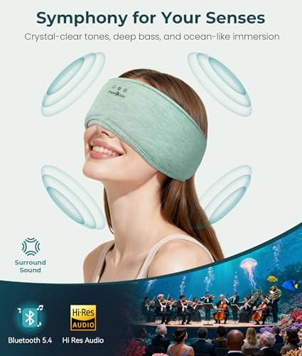 MUSICOZY Bluetooth 5.4 Sleep Headphones Eye Mask with Seaweed Fiber Cotton, Ultra Soft Fully Wrapped Sleep Mask with Headphones for Side Sleepers, 14 Hours Playtime, Gifts for Men Women - Thumbnail 4