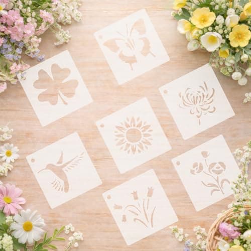 50 PCS Small Flower Stencils for Painting, Reusable Spring Stencils for Wood, Wall, Canvas & Cards, Holiday Crafts(3×3 Inch) - Thumbnail 6