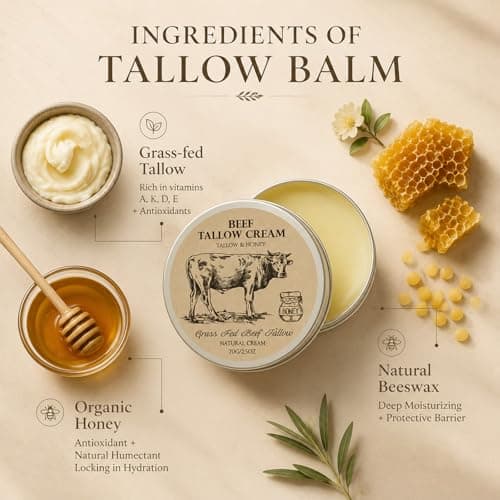MROUVIK Beef Tallow for Skin, Tallow and Honey Cream,Tallow Face Moisturizer, Natural Grass-Fed Beef Tallow Balm with Raw Honey Moisturizing Cream for Body Lotion Skin Care for Skin (2.47 Oz) - Thumbnail 4