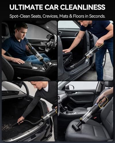 Handheld Car Vacuum Cleaner Cordless with 23000pa High Power Suction, 1.5H Type-C Fast Charge & 2 Suction Modes, Portable Mini Hand Vac Rechargeable with Multi-Nozzles for Car Home Office (Black) - Thumbnail 6