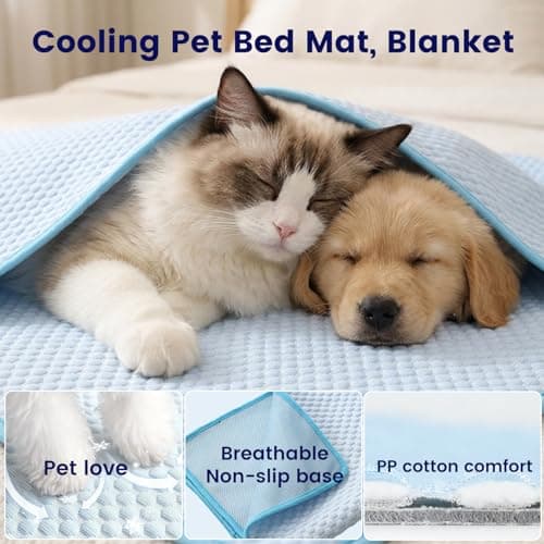 YQLKYMLO Dog Cooling Mat for Medium Dogs, Q-Max>0.4 Breathable Cool Pet Crate Pad Indoor for Puppy with Chill Fiber Innovative Mesh Base, Portable Washable Kennel Mat for Summer, 31.5"×24",Baby Blue - Thumbnail 3