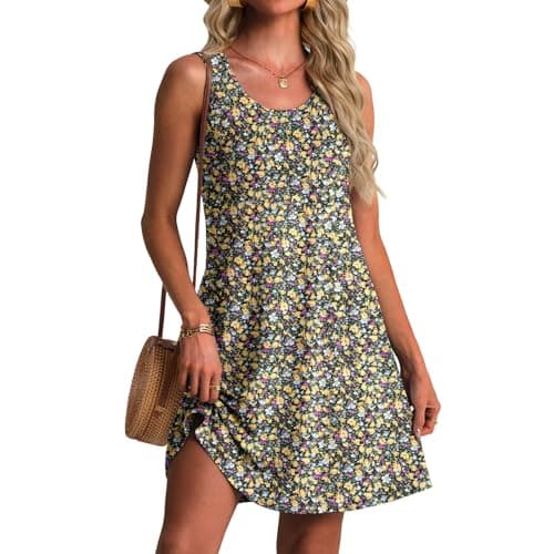 FREEOAK Short Dress for Women Floral A-Line Summer Casual Sleeveless Sundress with Pockets Lightweight Vacation Outfit - Image 1