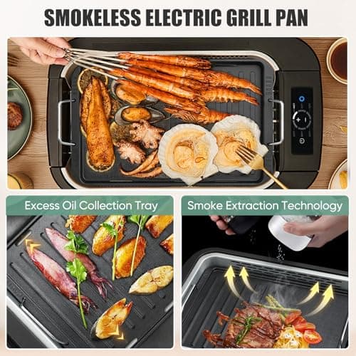 Amornest Smokeless Indoor Grill, Electric Indoor Grill for Korean BBQ with Dual-Turbo Smoke Extractor, LED Smart Display & Dual-Zone Nonstick Grill Plates, 6-Level Temp Control, Dishwasher Safe - Thumbnail 4