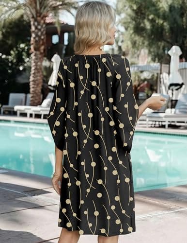Zeagoo Boho Casual Short Summer Mini Floral Sundress Women Vacation 2026 3/4 Sleeve Beach Resort Holiday Casual Summer Beach Vacation Loose Travel Dress - Thumbnail 6