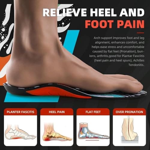 Premium Arch Support Shoe Insoles with U-Shaped Heel & 3cm TPU Support – Relief for Plantar Fasciitis, Flat Feet, Heel Pain Comfort Cushions Inserts Sneakers(Mens 6-6.5 | Womens 8-8.5 (9.84 Inch)) - Thumbnail 4