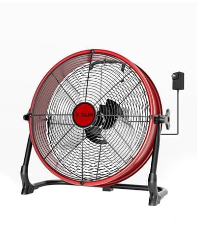 T-SUN 12" Battery Power Floor Fan Compatible with Milwaukee Battery, Portable Fan with AC Adapter and USB Output, Stepless Speed Cordless Fan, Metal High Velocity for Jobsite Outdoor Camping